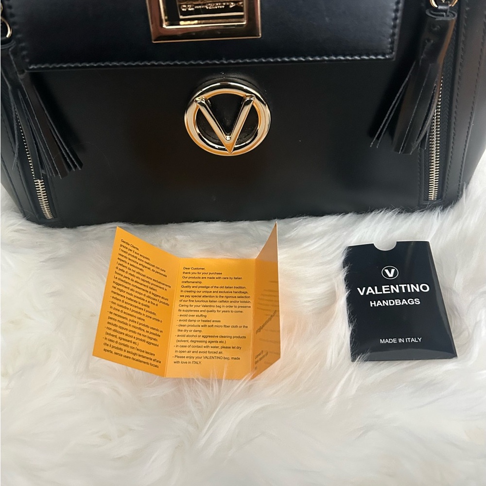 Valentino Black Shoulder Bag with Gold V Logo